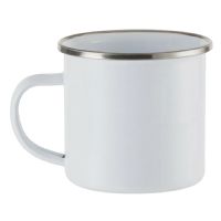 LumaSteel Sublimation Blank Enamel Camp Mug - 12oz - White with Silver Rim