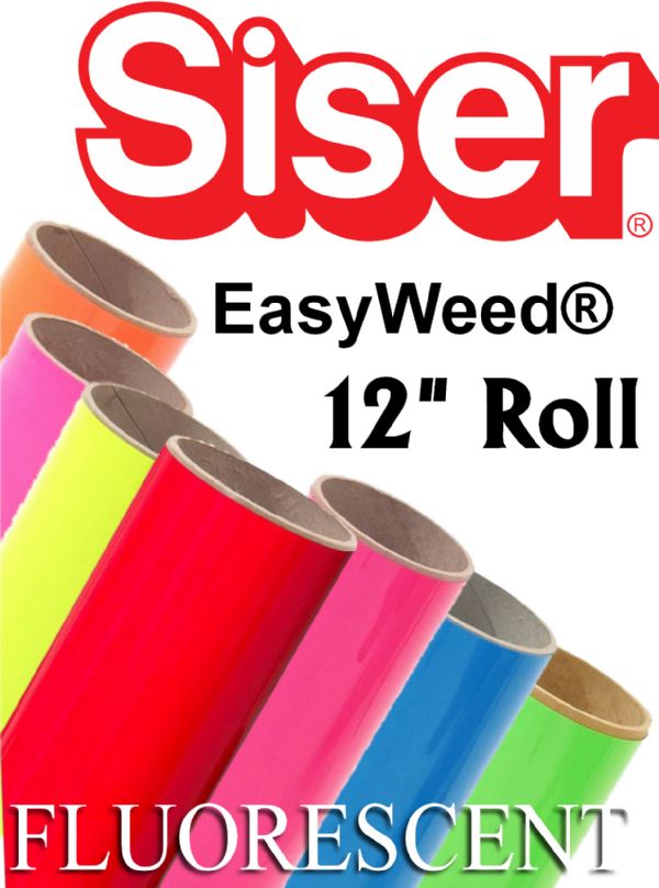 Siser EasyWeed Heat Transfer Vinyl 12" Rolls 4 Sizes - 7 Fluorescent colors