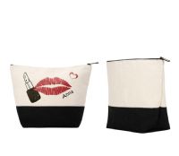 Natural SubliLinen™ Cosmetic Bag With Black Base - 7.3" x 9.4