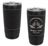 Laser Engravable Black 20oz Polar Camel Vacuum Insulated Tumbler with Black/Silver Leatherette Grip