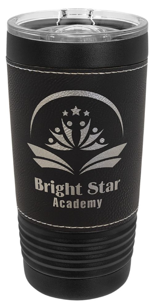 Laser Engravable Black 20oz Polar Camel Vacuum Insulated Tumbler with Black/Silver Leatherette Grip #2