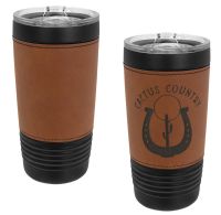 Laser Engravable Black 20oz Polar Camel Vacuum Insulated Tumbler with Rawhide/Black Leatherette Grip