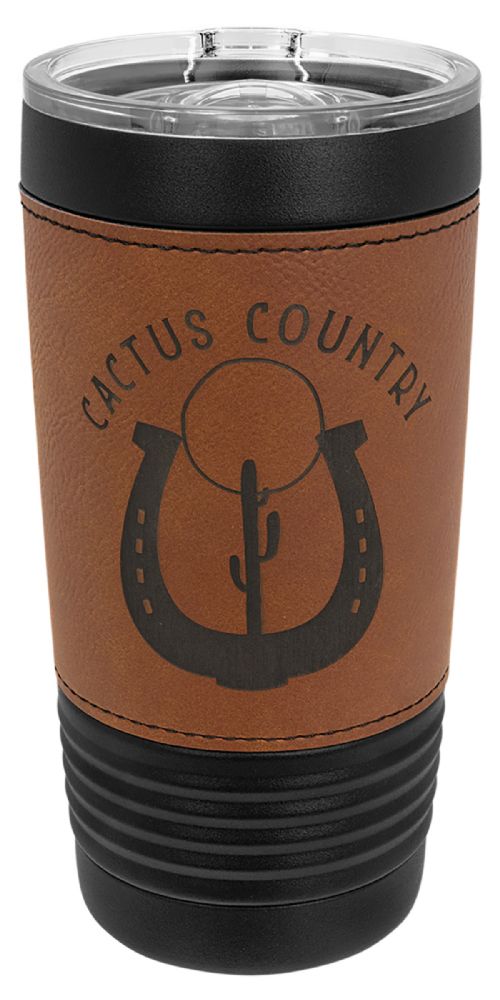 Laser Engravable Black 20oz Polar Camel Vacuum Insulated Tumbler with Rawhide/Black Leatherette Grip #2