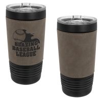 Laser Engravable Black 20oz Polar Camel Vacuum Insulated Tumbler with Gray/Black Leatherette Grip