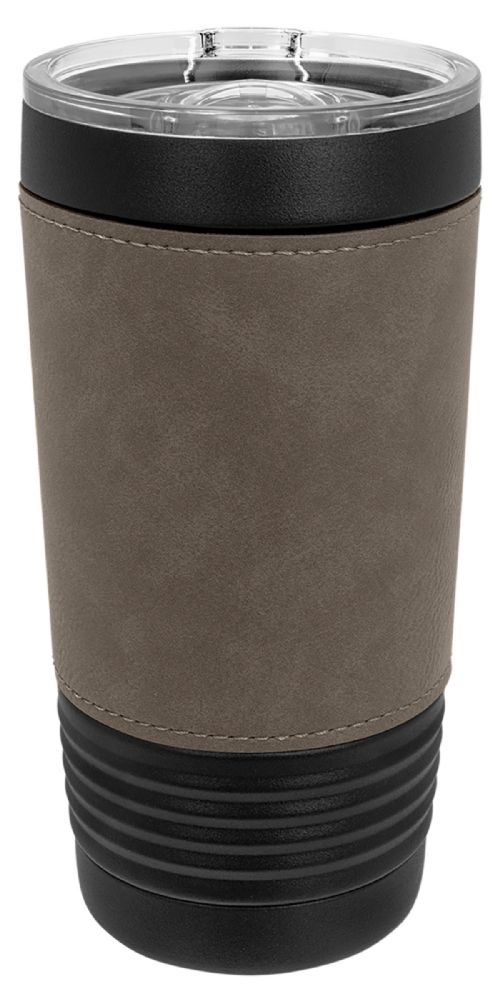 Laser Engravable Black 20oz Polar Camel Vacuum Insulated Tumbler with Gray/Black Leatherette Grip