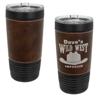 Laser Engravable Black 20oz Polar Camel Vacuum Insulated Tumbler with Rustic/Silver Leatherette Grip