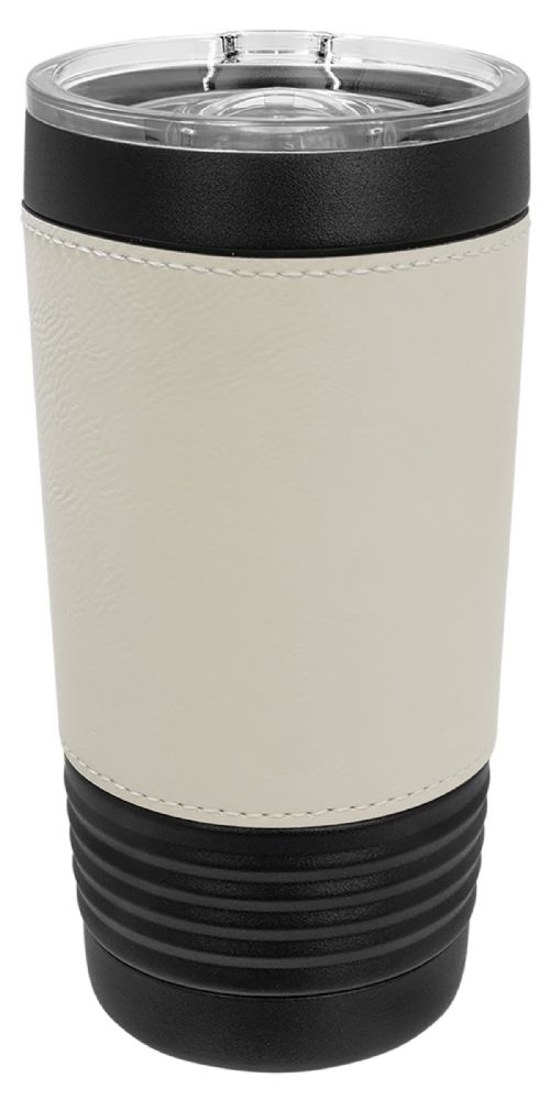 Laser Engravable Black 20oz Polar Camel Vacuum Insulated Tumbler with White/Black Leatherette Grip