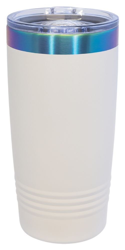 Laser Engravable White/Prism 20oz Polar Camel ION-Plated Vacuum Insulated Tumbler with Slider Lid