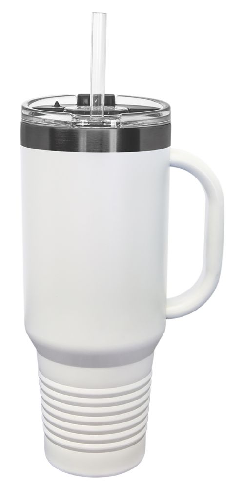 Laser Engravable White/Ghost Black 40oz Polar Camel ION-Plated Vacuum Insulated Travel Mug with Straw