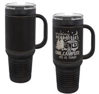 Laser Engravable Black 40oz Polar Camel Vacuum Insulated Travel Mug with with Black/Silver Leatherette Grip and Straw