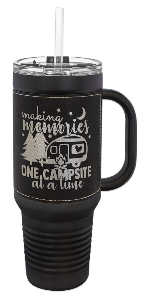 Laser Engravable Black 40oz Polar Camel Vacuum Insulated Travel Mug with with Black/Silver Leatherette Grip and Straw #2