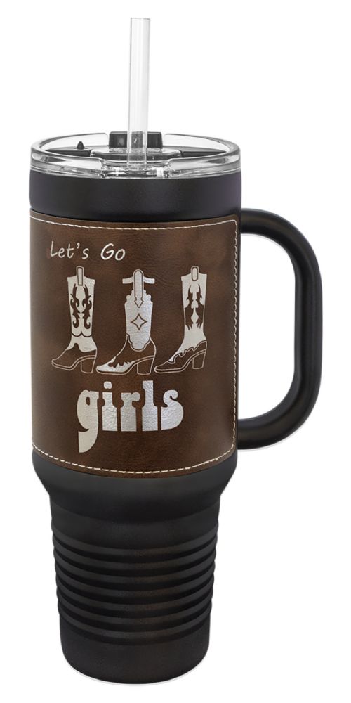 Laser Engravable Black 40oz Polar Camel Vacuum Insulated Travel Mug with with Rustic/Silver Leatherette Grip and Straw #2