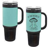 Laser Engravable Black 40oz Polar Camel Vacuum Insulated Travel Mug with with Teal/Black Leatherette Grip and Straw