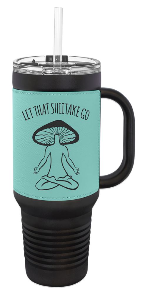 Laser Engravable Black 40oz Polar Camel Vacuum Insulated Travel Mug with with Teal/Black Leatherette Grip and Straw #2