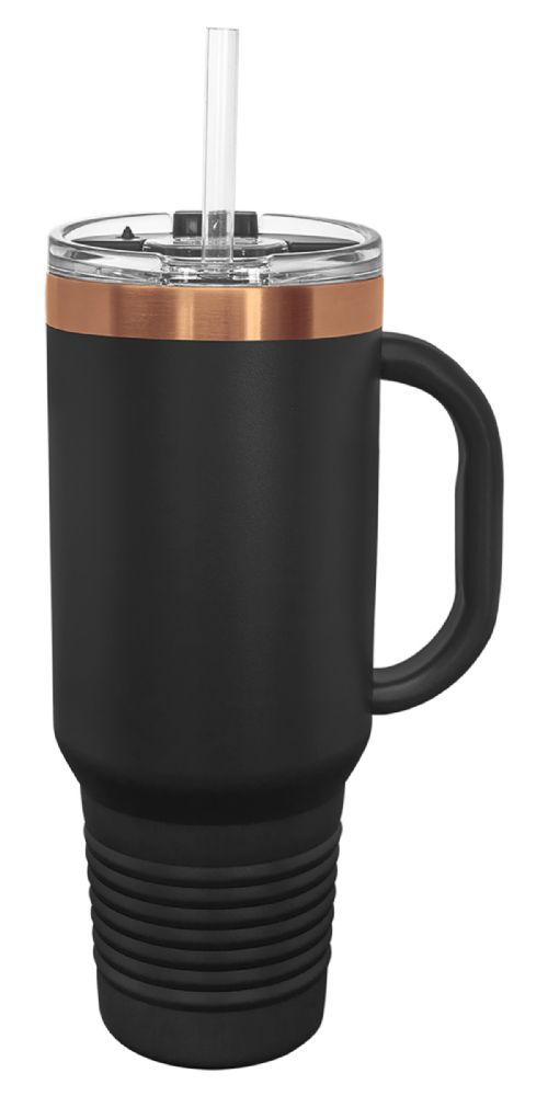 Laser Engravable Black/Rose Gold 40oz Polar Camel ION-Plated Vacuum Insulated Travel Mug with Straw