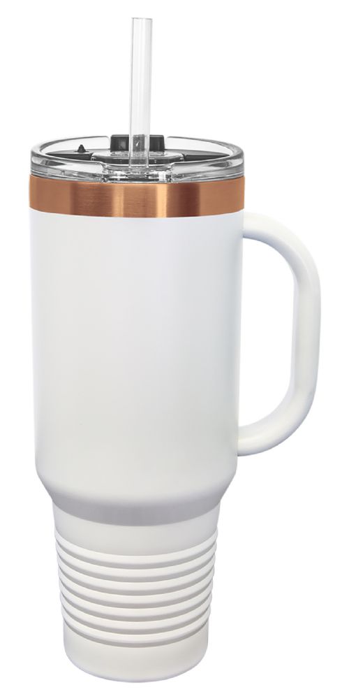 Laser Engravable White/Rose Gold 40oz Polar Camel ION-Plated Vacuum Insulated Travel Mug with Straw