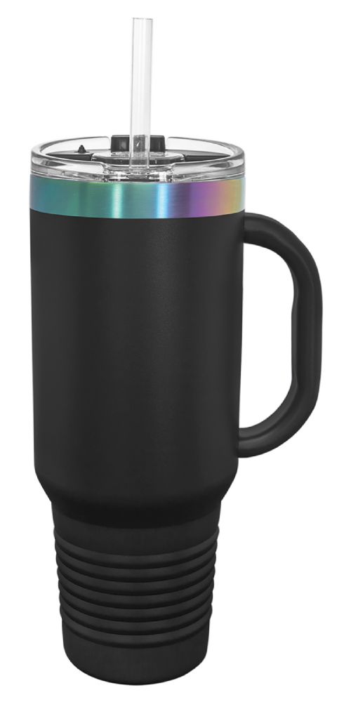 Laser Engravable Black/Prism 40oz Polar Camel ION-Plated Vacuum Insulated Travel Mug with Straw