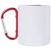 LumaSteel Sublimation Stainless Steel Mug - 11oz - White with Red Carabiner Handle